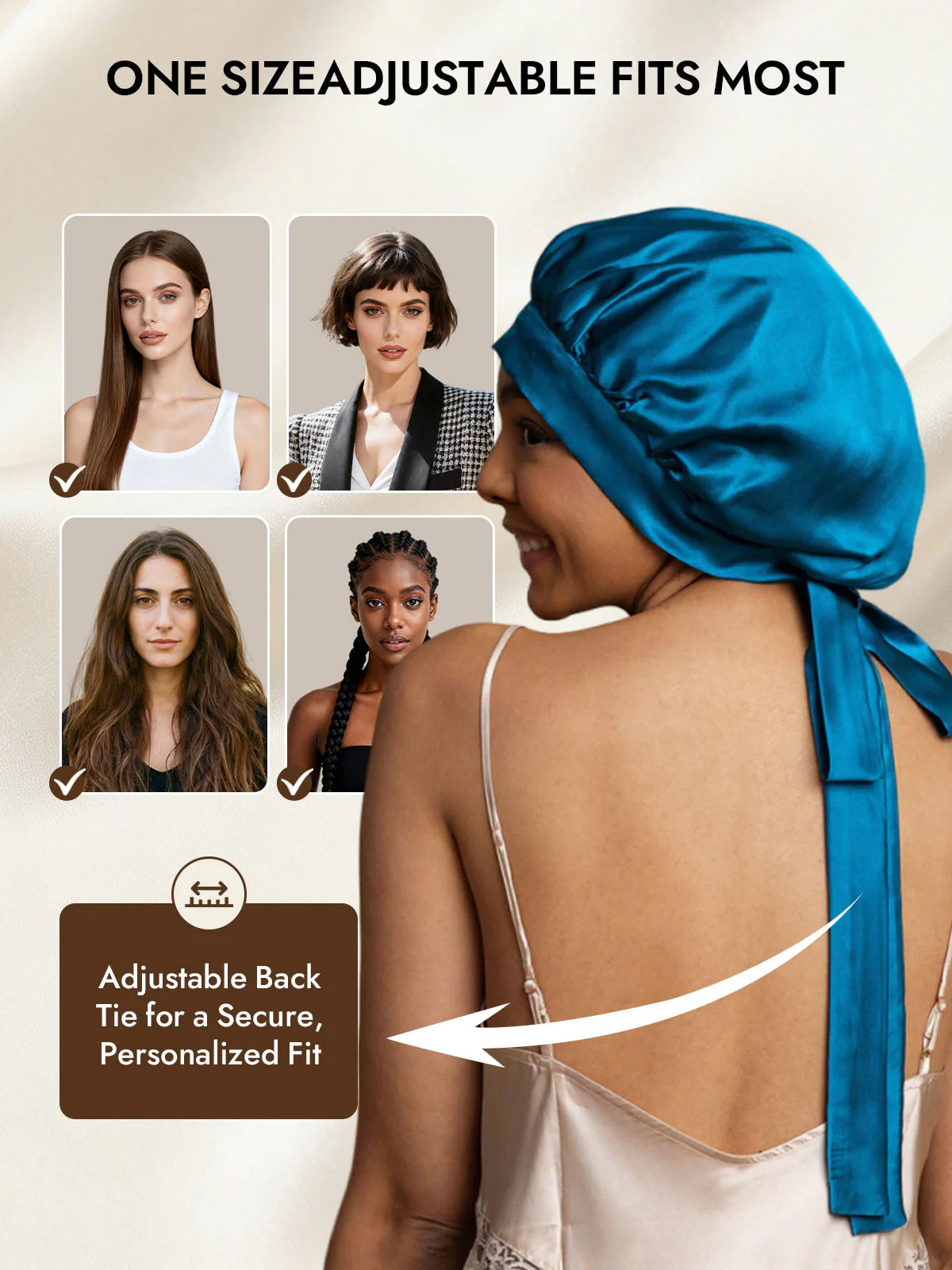 Women's Mulberry Silk Bonnet with Long Ribbons - Image 54