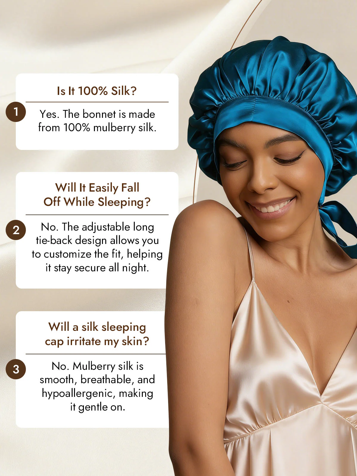 Women's Mulberry Silk Bonnet with Long Ribbons - Image 56
