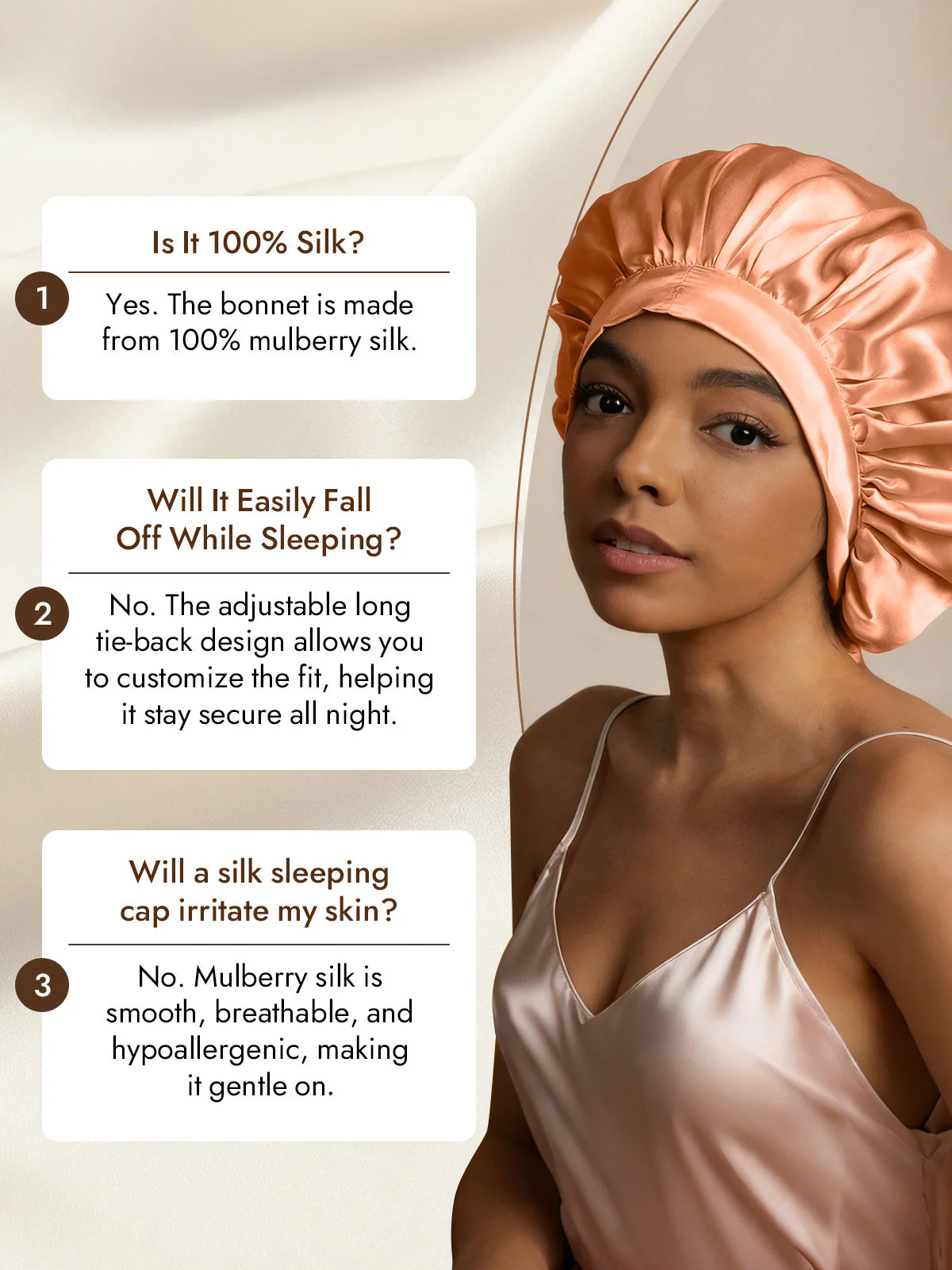 Women's Mulberry Silk Bonnet with Long Ribbons - Image 63