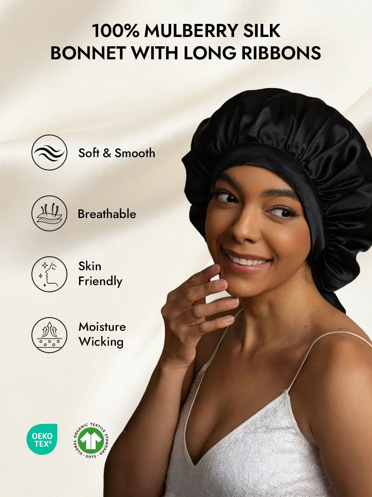 Women's Mulberry Silk Bonnet with Long Ribbons - Image 9