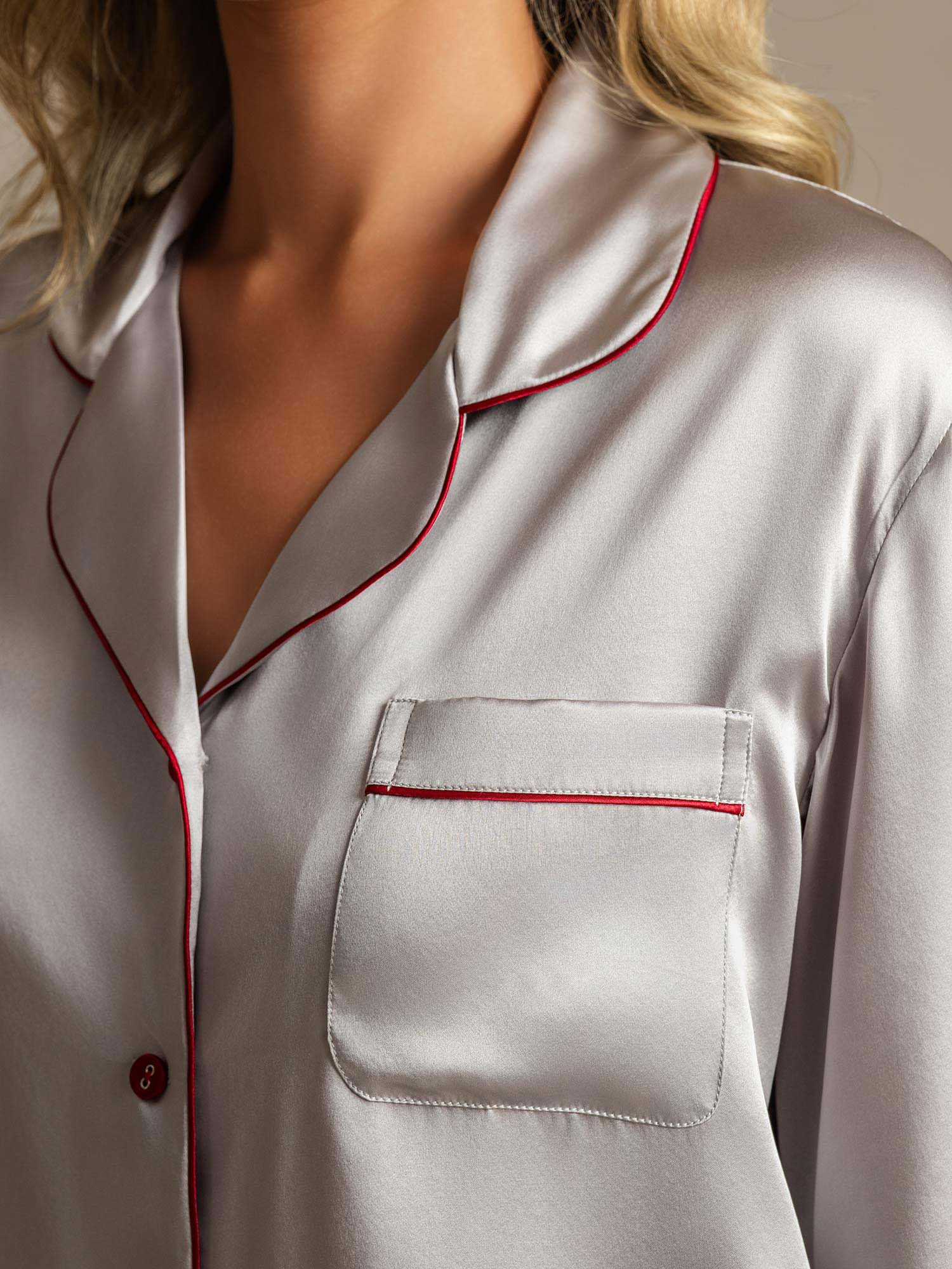 Pure Silk Notch Collar Button Up Women's Pajamas Set - Image 85