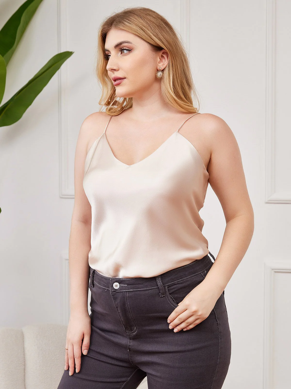 Women's Plus Size Silk Spaghetti Strap Camisole Top - Image 13