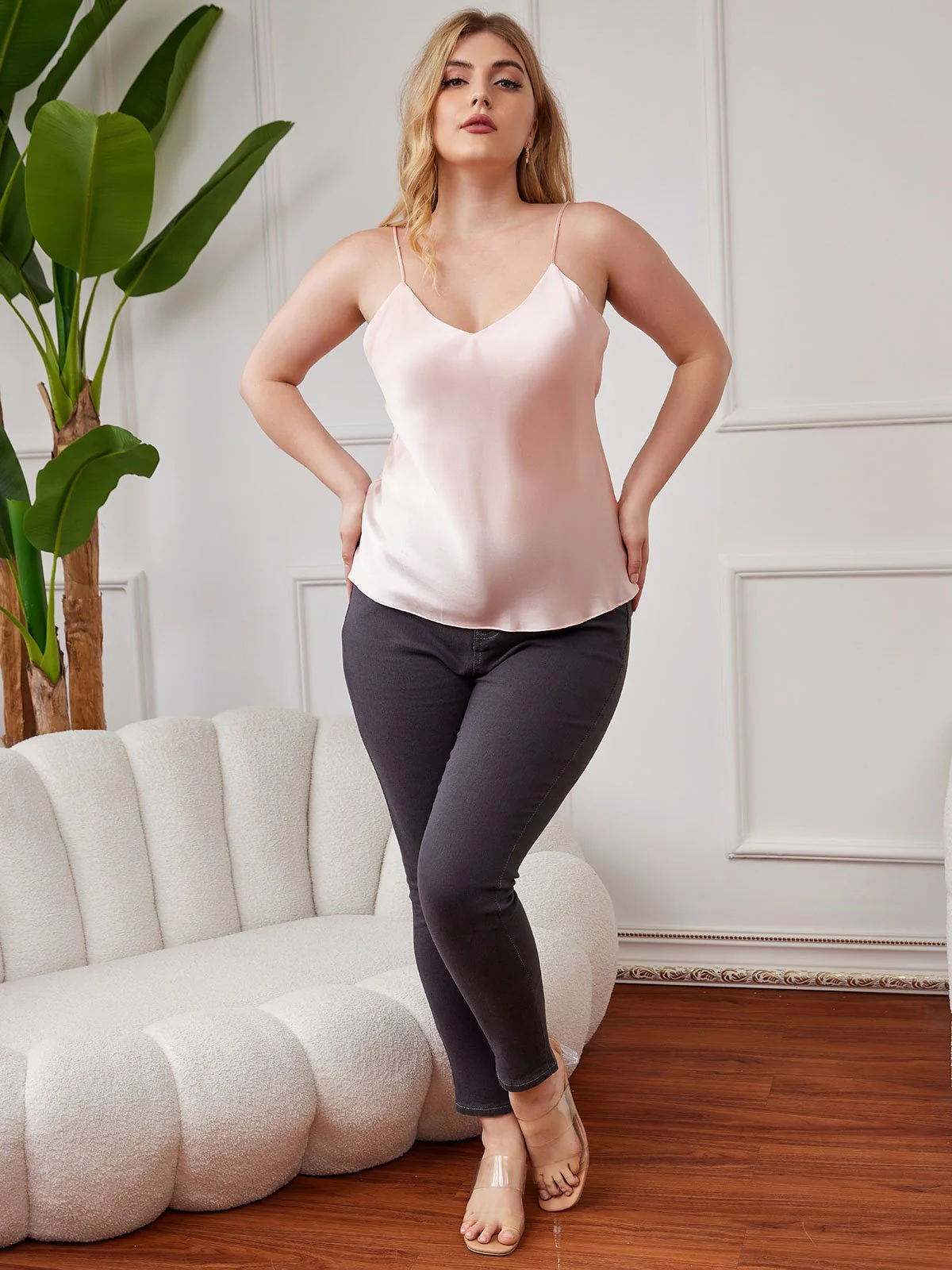 Women's Plus Size Silk Spaghetti Strap Camisole Top - Image 19