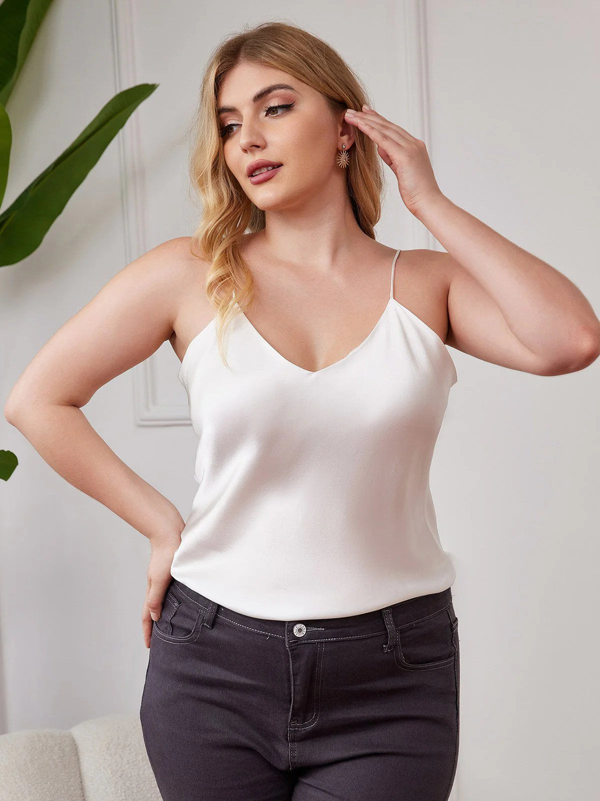Women's Plus Size Silk Spaghetti Strap Camisole Top - Image 3