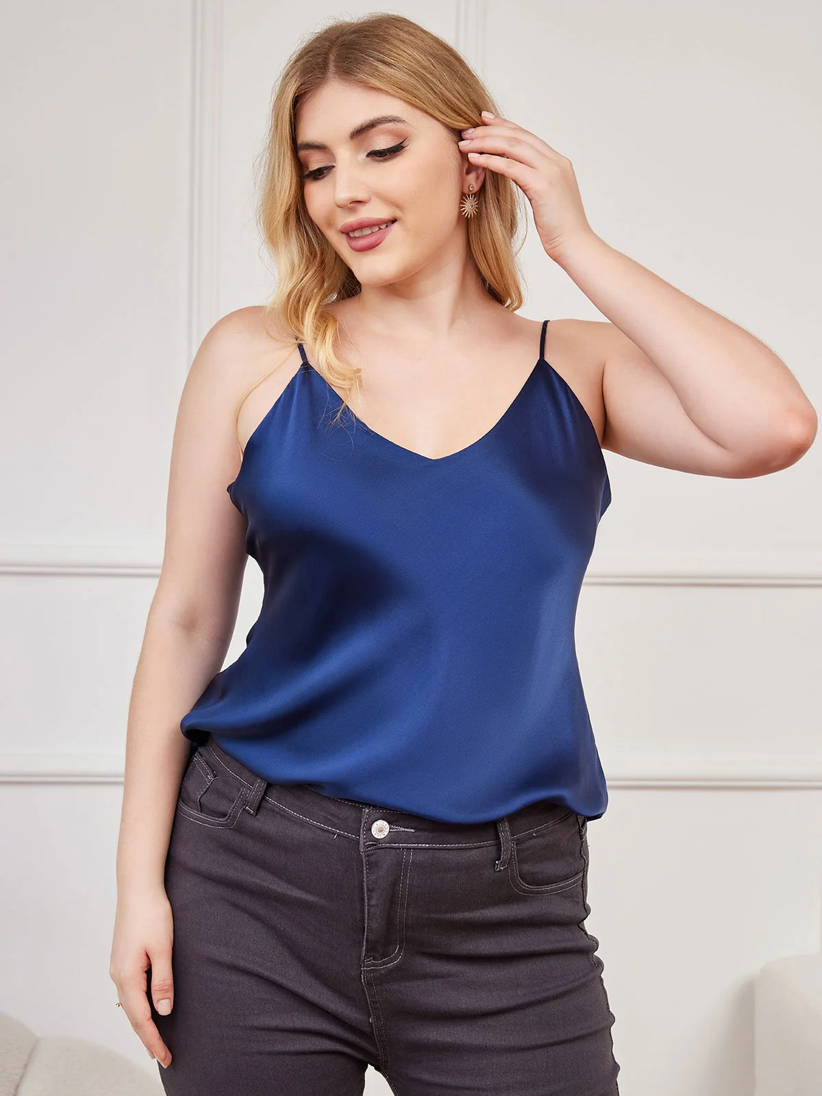 Women's Plus Size Silk Spaghetti Strap Camisole Top - Image 32