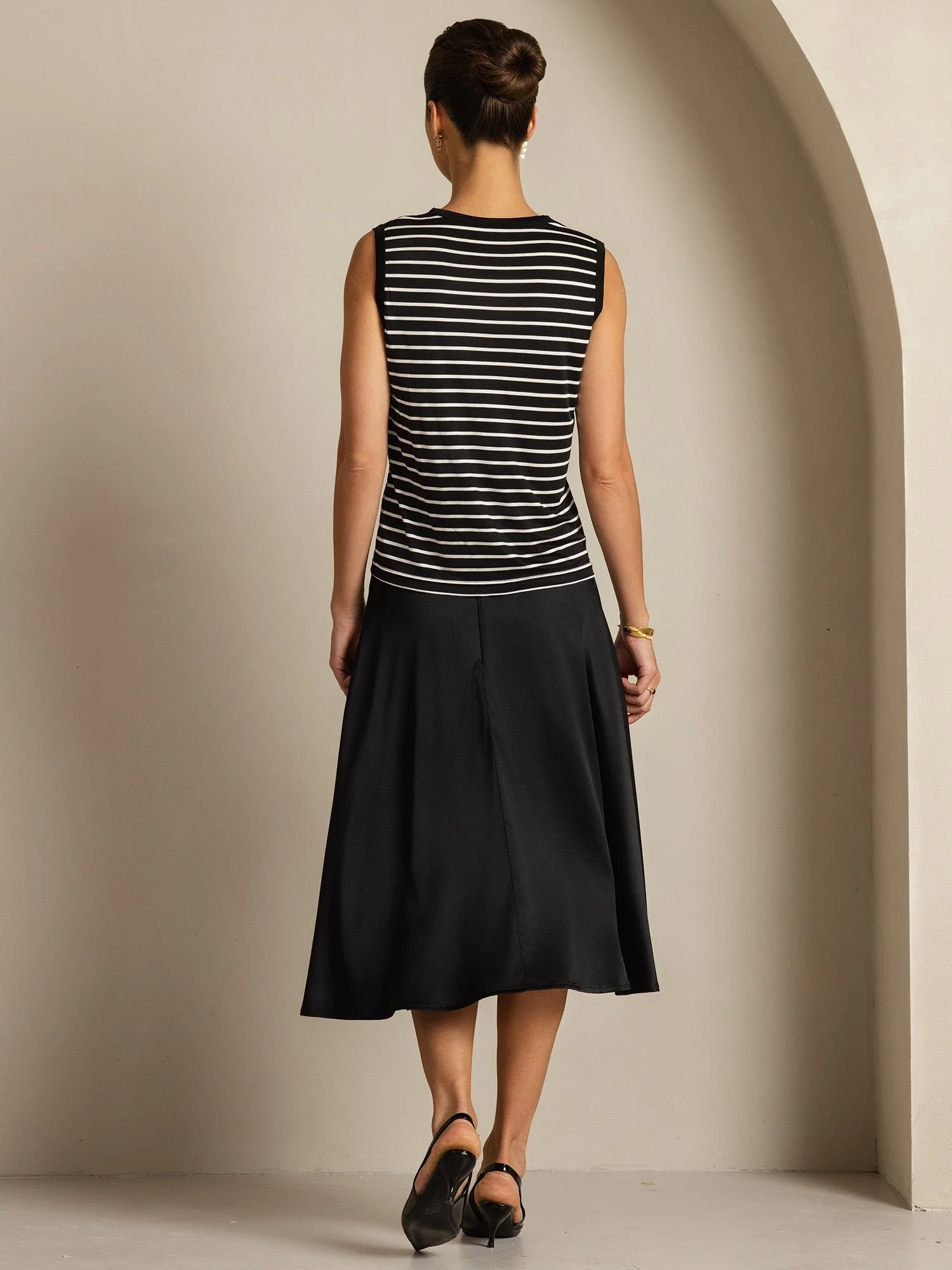Women's Pure Silk Round Neck Sport Stripe Print Tank Top - Image 10