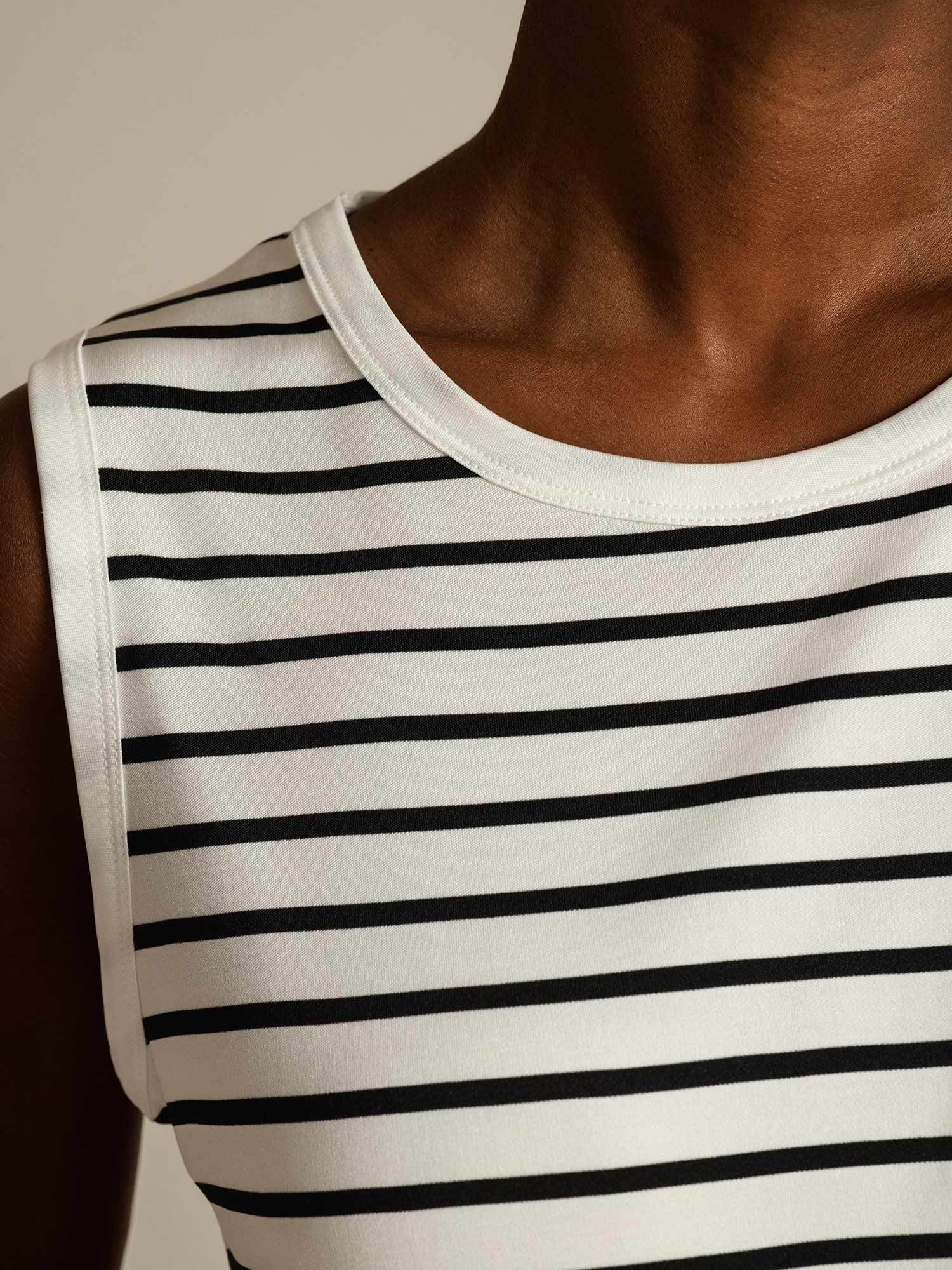 Women's Pure Silk Round Neck Sport Stripe Print Tank Top - Image 4
